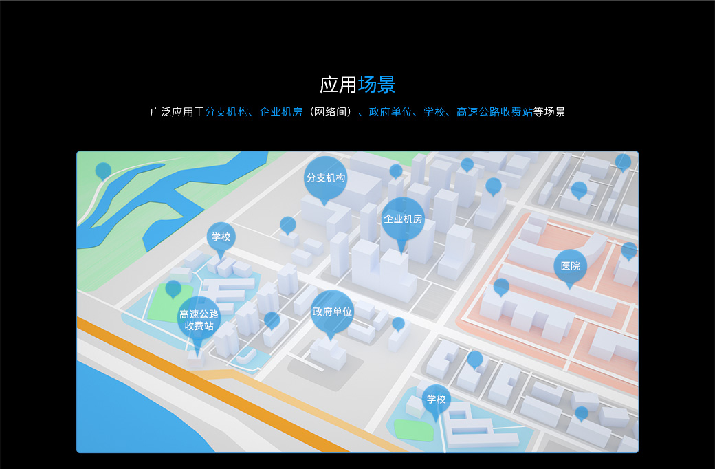 廣泛應用于分支機構、企業機房（網絡間）、政府單位、學校、高速公路收費站等場景